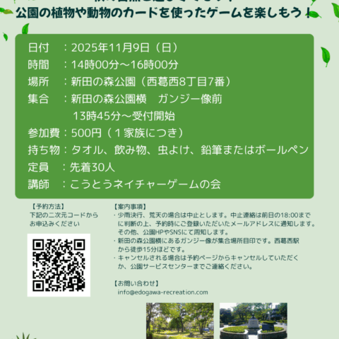 11/9(日)「ネイチャーゲーム」開催のお知らせ